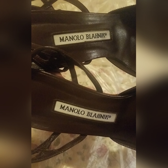 Manolo Blahnik Snakeskin Leather Shoes Brown/Beige - Picture 6 of 8